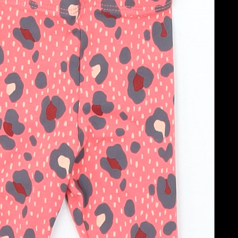 F&F Girls Pink Animal Print Cotton Jogger Trousers Size 3-6 Months