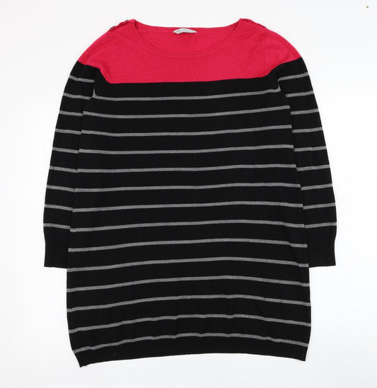 BHS Womens Black Round Neck Striped Acrylic Pullover Jumper Size 16