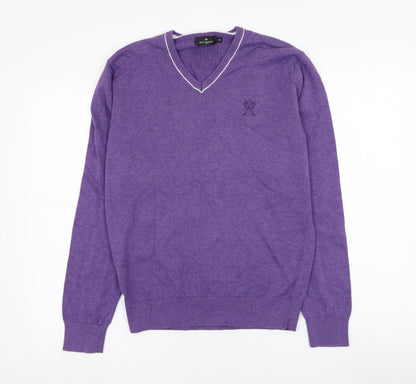 Jeffrey Banks Mens Purple V-Neck  Cotton Pullover Jumper Size S