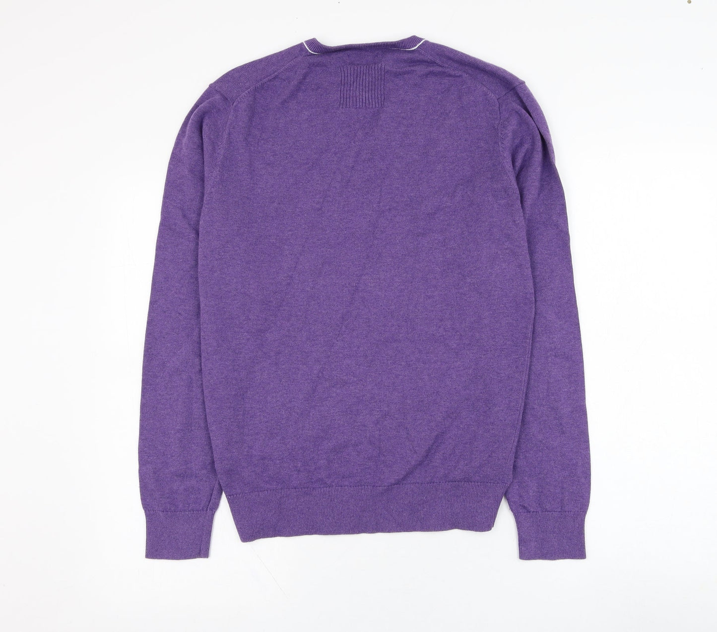 Jeffrey Banks Mens Purple V-Neck  Cotton Pullover Jumper Size S