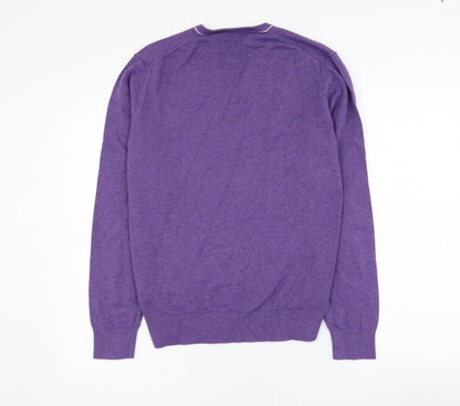 Jeffrey Banks Mens Purple V-Neck  Cotton Pullover Jumper Size S