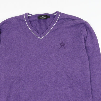 Jeffrey Banks Mens Purple V-Neck  Cotton Pullover Jumper Size S