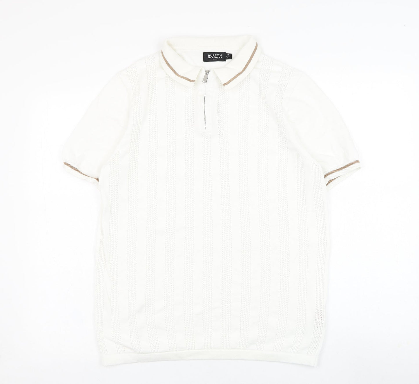 Burton Mens White Collared  Cotton Pullover Jumper Size M