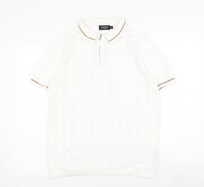 Burton Mens White Collared  Cotton Pullover Jumper Size M