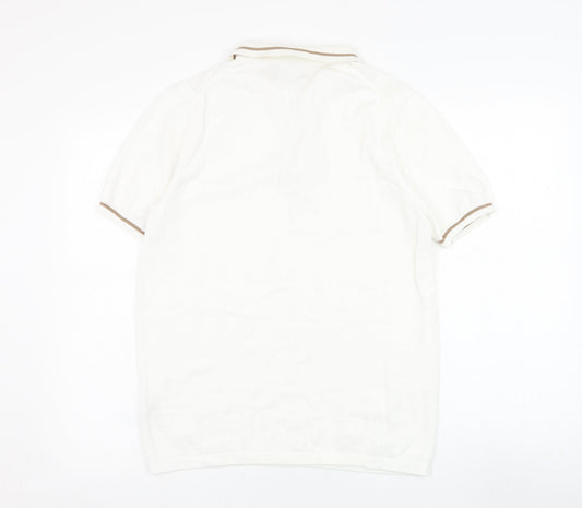 Burton Mens White Collared  Cotton Pullover Jumper Size M