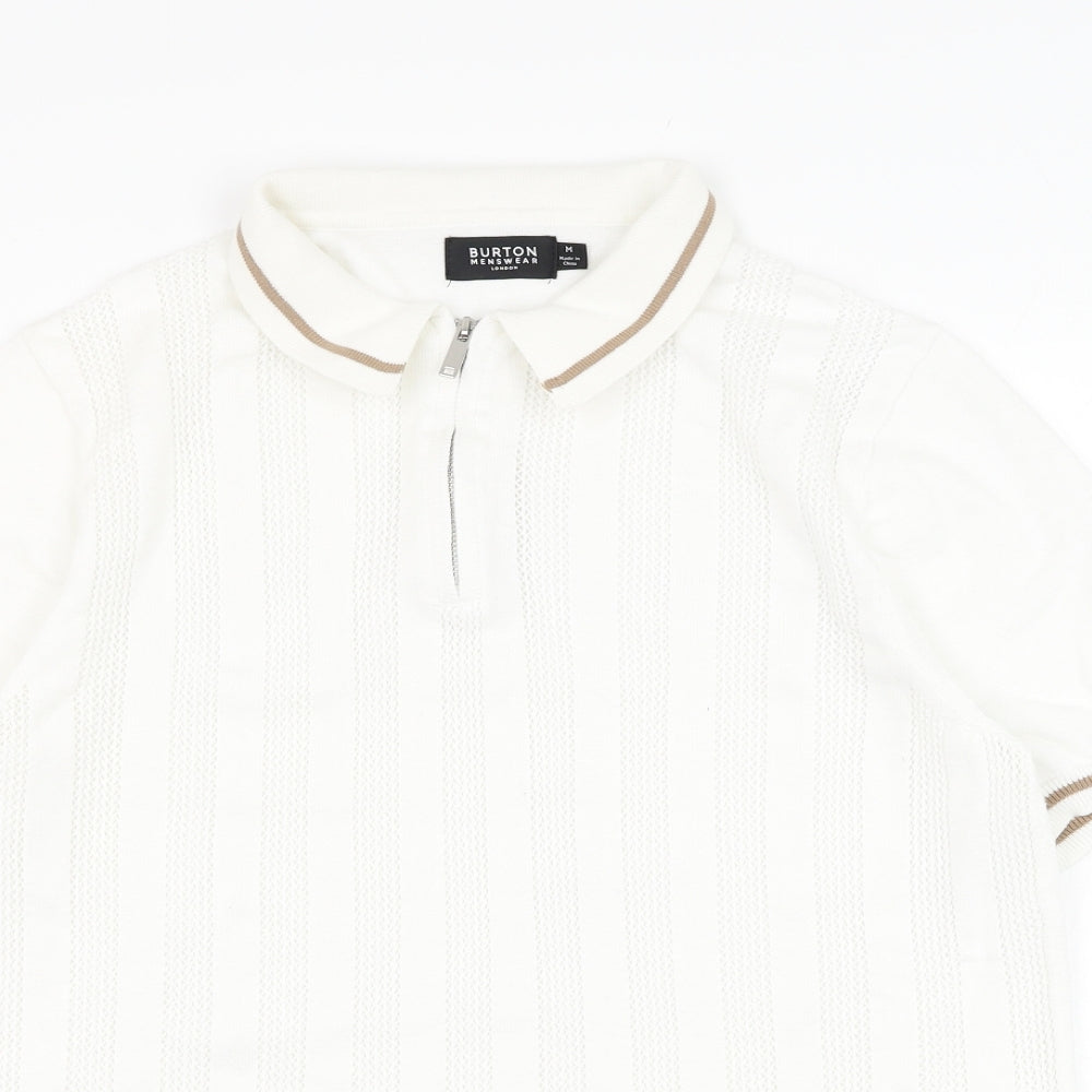 Burton Mens White Collared  Cotton Pullover Jumper Size M