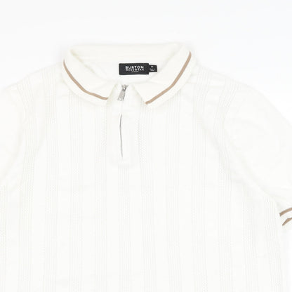 Burton Mens White Collared  Cotton Pullover Jumper Size M