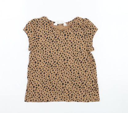 H&M Girls Brown Animal Print Cotton Basic T-Shirt Size 4-5 Years Round Neck Pullover