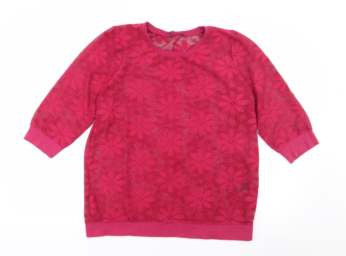 George Womens Pink Crew Neck Floral Polyester Pullover Jumper Size 14