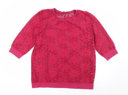 George Womens Pink Crew Neck Floral Polyester Pullover Jumper Size 14