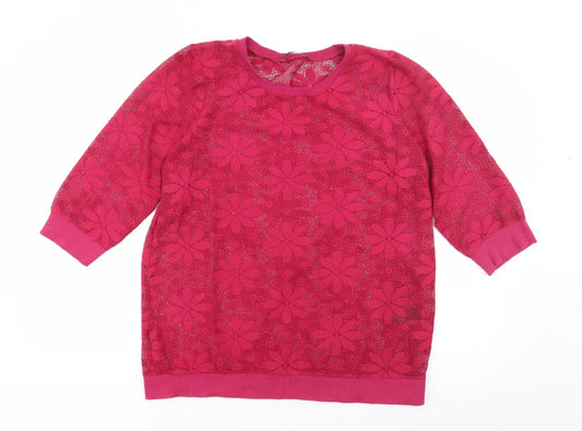 George Womens Pink Crew Neck Floral Polyester Pullover Jumper Size 14