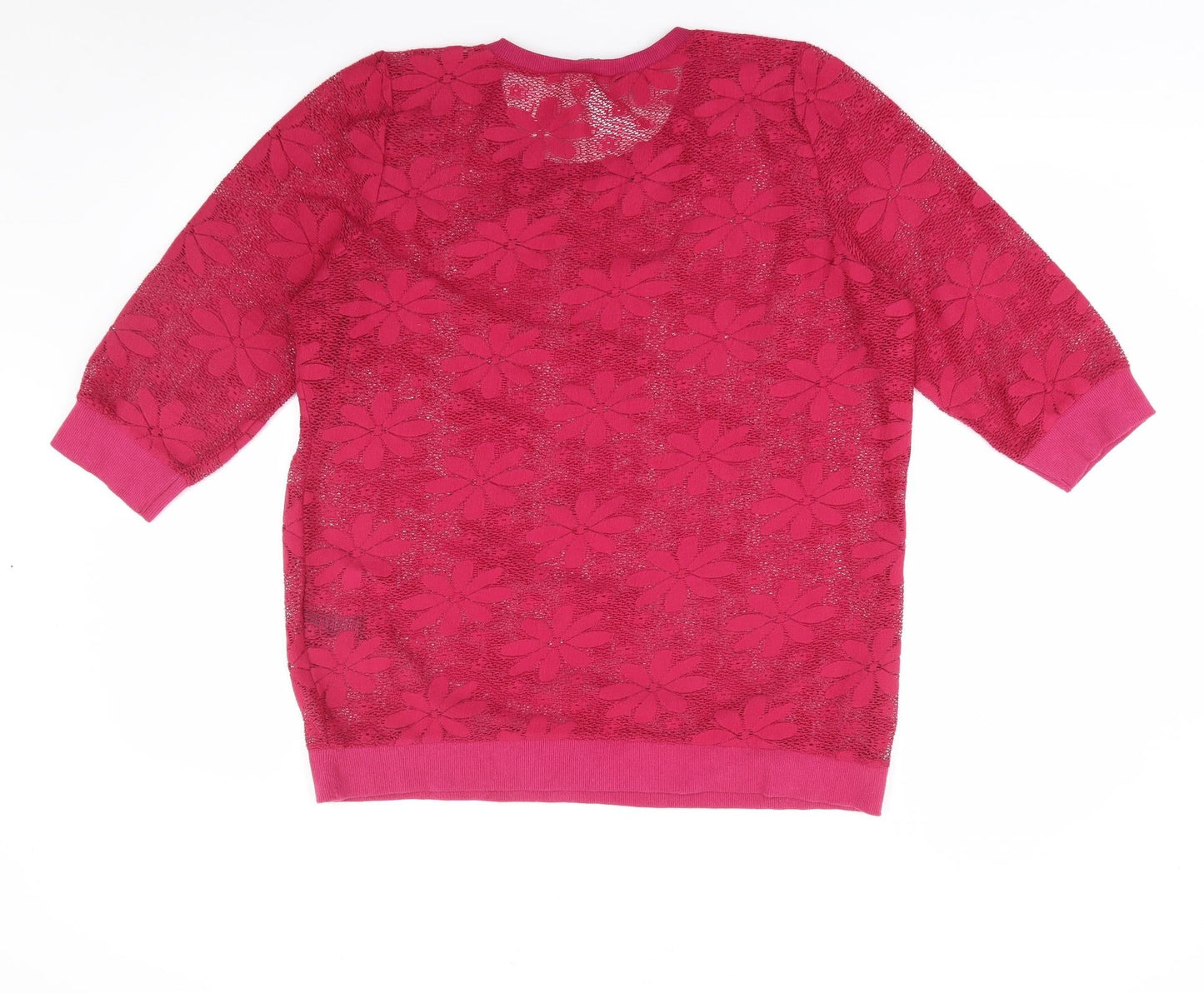 George Womens Pink Crew Neck Floral Polyester Pullover Jumper Size 14