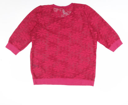 George Womens Pink Crew Neck Floral Polyester Pullover Jumper Size 14