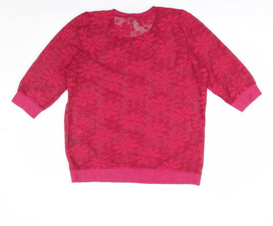 George Womens Pink Crew Neck Floral Polyester Pullover Jumper Size 14