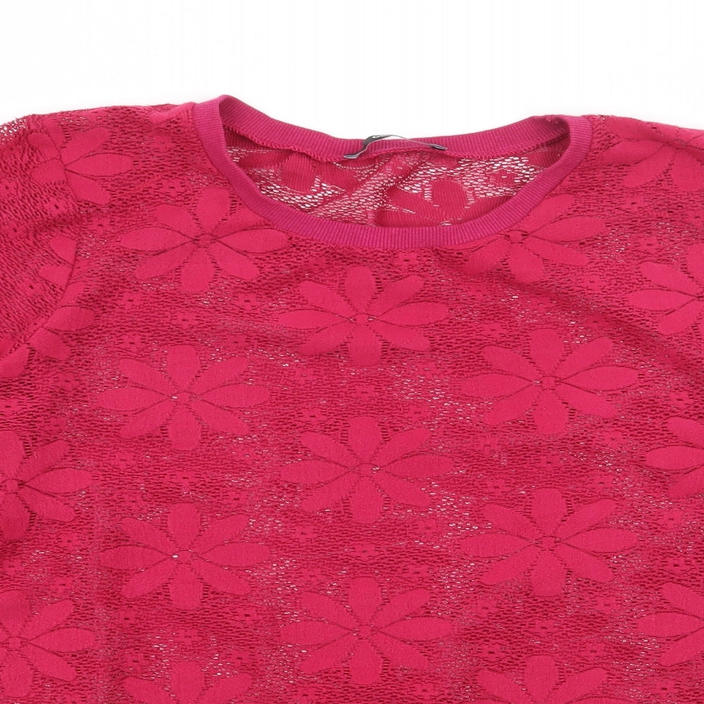 George Womens Pink Crew Neck Floral Polyester Pullover Jumper Size 14