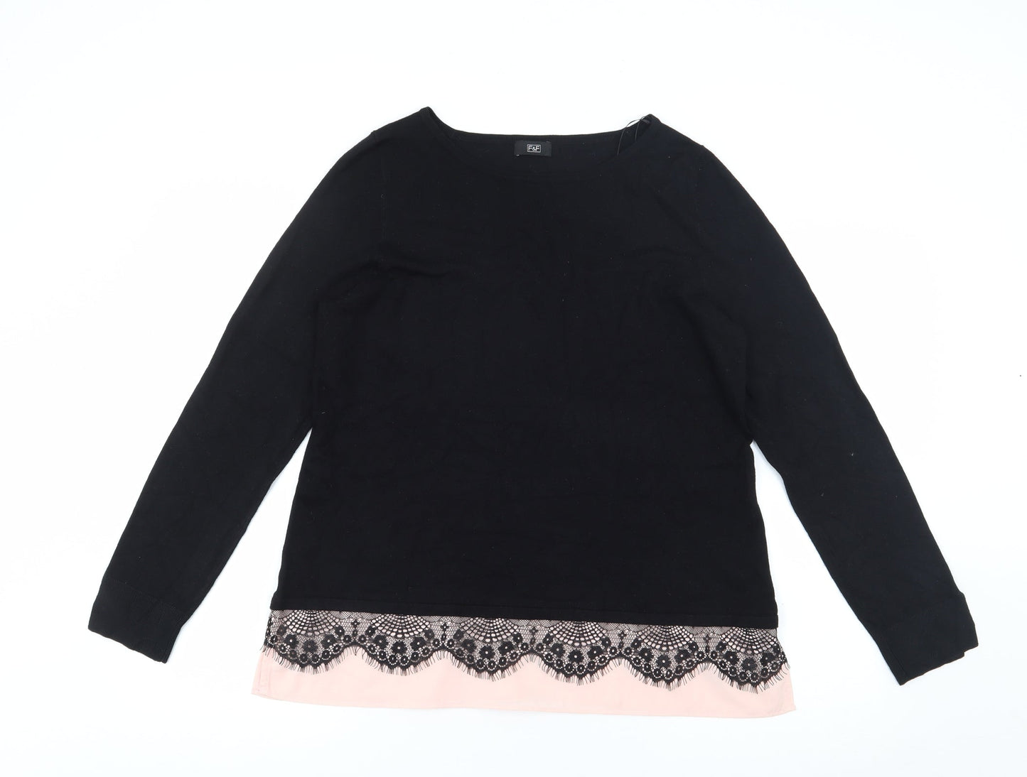 Florence + Fred Womens Black Boat Neck  Polyester Pullover Jumper Size L   - Lace Trim