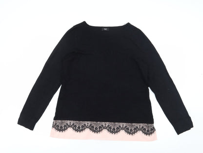 Florence + Fred Womens Black Boat Neck  Polyester Pullover Jumper Size L   - Lace Trim