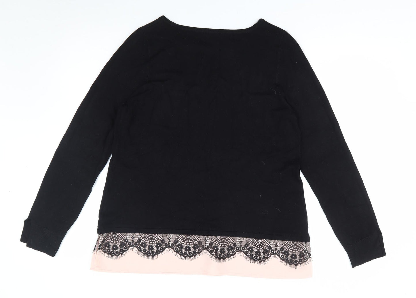 Florence + Fred Womens Black Boat Neck  Polyester Pullover Jumper Size L   - Lace Trim
