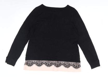 Florence + Fred Womens Black Boat Neck  Polyester Pullover Jumper Size L   - Lace Trim