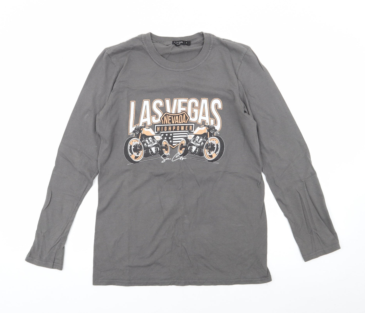 Nasty Gal Womens Grey  Polyester Jersey T-Shirt Size S Crew Neck - Biker, Las Vegas