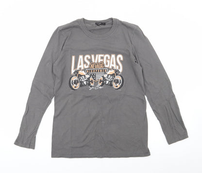 Nasty Gal Womens Grey  Polyester Jersey T-Shirt Size S Crew Neck - Biker, Las Vegas