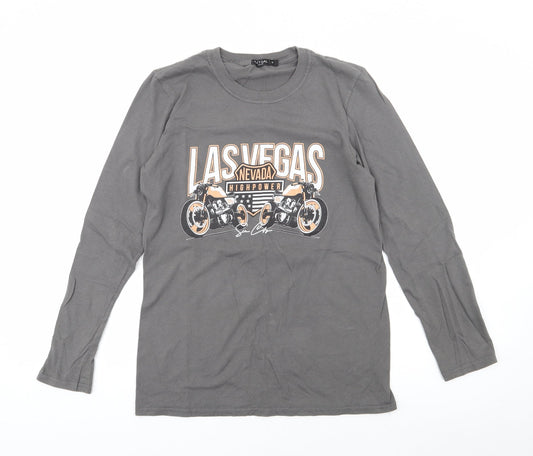 Nasty Gal Womens Grey  Polyester Jersey T-Shirt Size S Crew Neck - Biker, Las Vegas