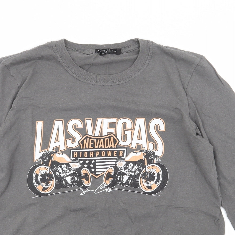 Nasty Gal Womens Grey  Polyester Jersey T-Shirt Size S Crew Neck - Biker, Las Vegas