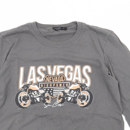 Nasty Gal Womens Grey  Polyester Jersey T-Shirt Size S Crew Neck - Biker, Las Vegas