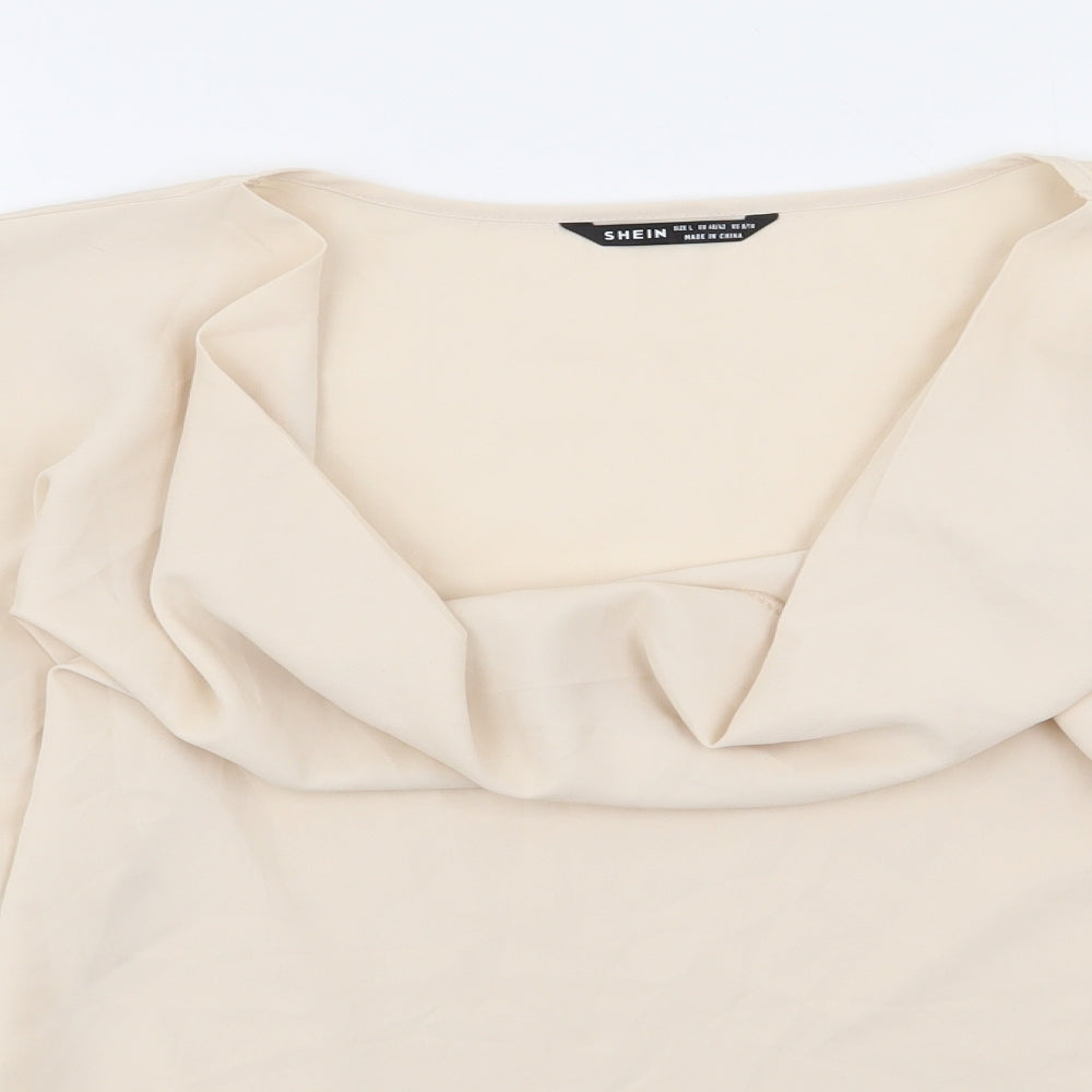 SheIn Womens Ivory  Polyester Jersey Blouse Size L Cowl Neck