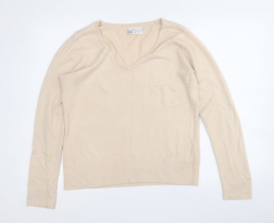 BHS Womens Beige V-Neck  Acrylic Pullover Jumper Size 16