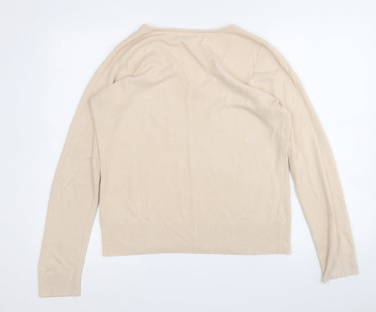 BHS Womens Beige V-Neck  Acrylic Pullover Jumper Size 16