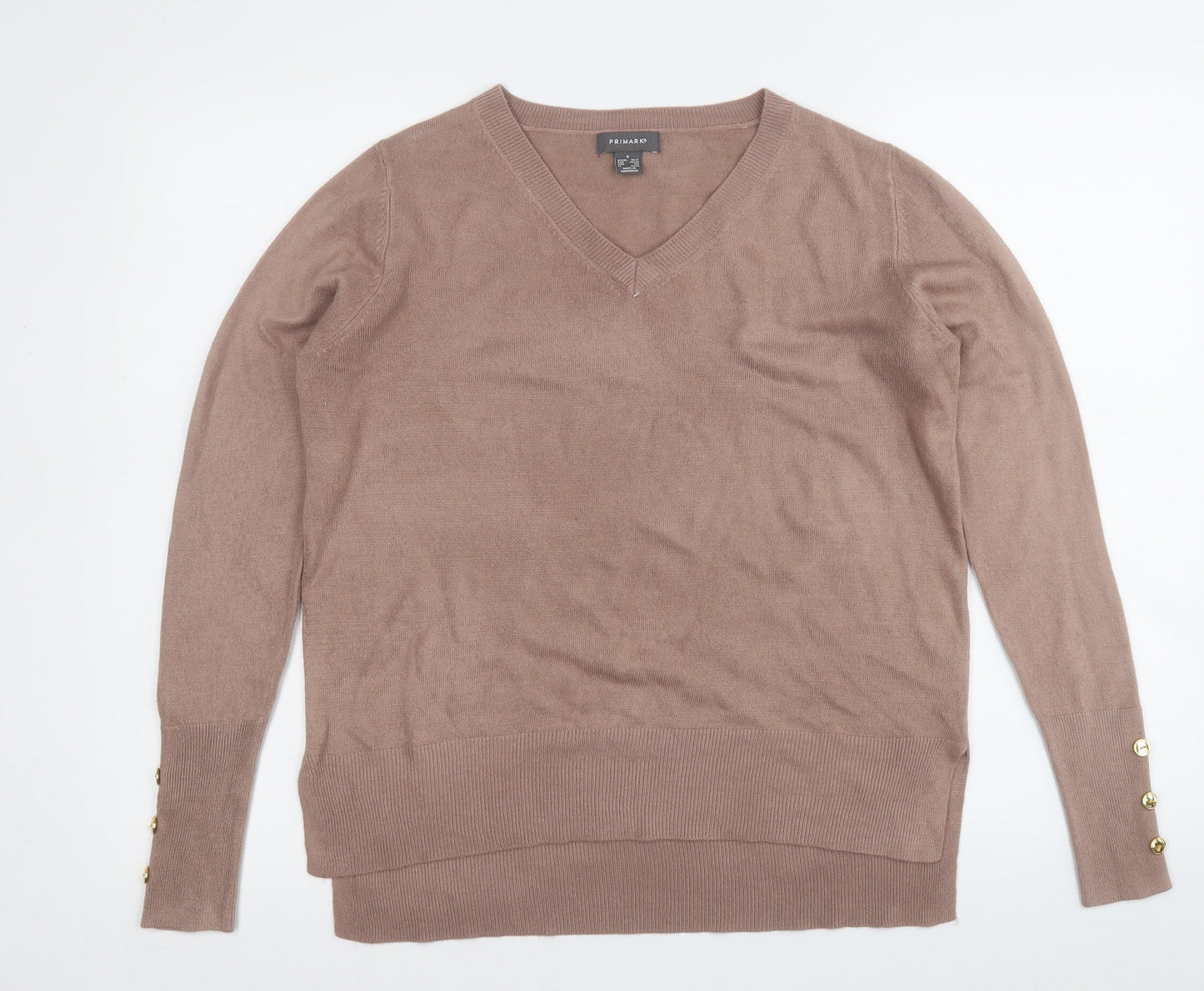 Primark Womens Brown V-Neck  Acrylic Pullover Jumper Size S