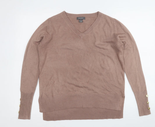 Primark Womens Brown V-Neck  Acrylic Pullover Jumper Size S