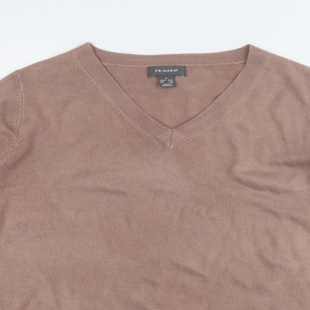 Primark Womens Brown V-Neck  Acrylic Pullover Jumper Size S