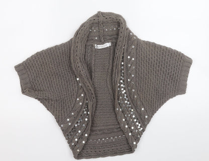 Topshop Womens Brown V-Neck Geometric Cotton Cape Jumper Size 10