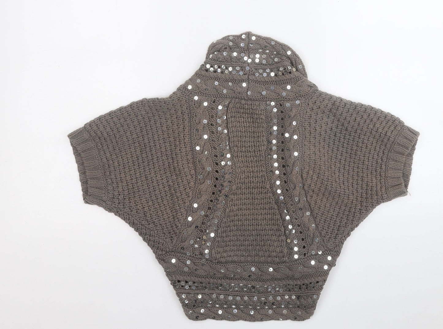 Topshop Womens Brown V-Neck Geometric Cotton Cape Jumper Size 10