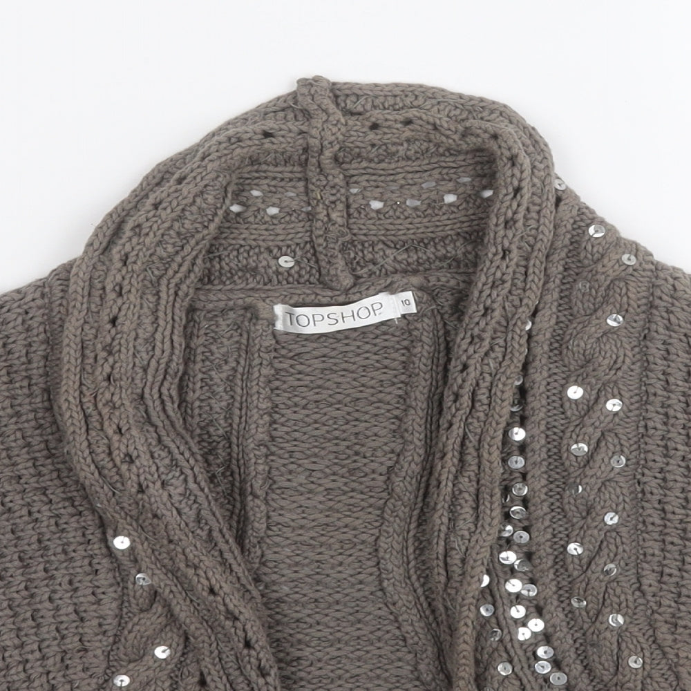 Topshop Womens Brown V-Neck Geometric Cotton Cape Jumper Size 10