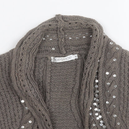 Topshop Womens Brown V-Neck Geometric Cotton Cape Jumper Size 10