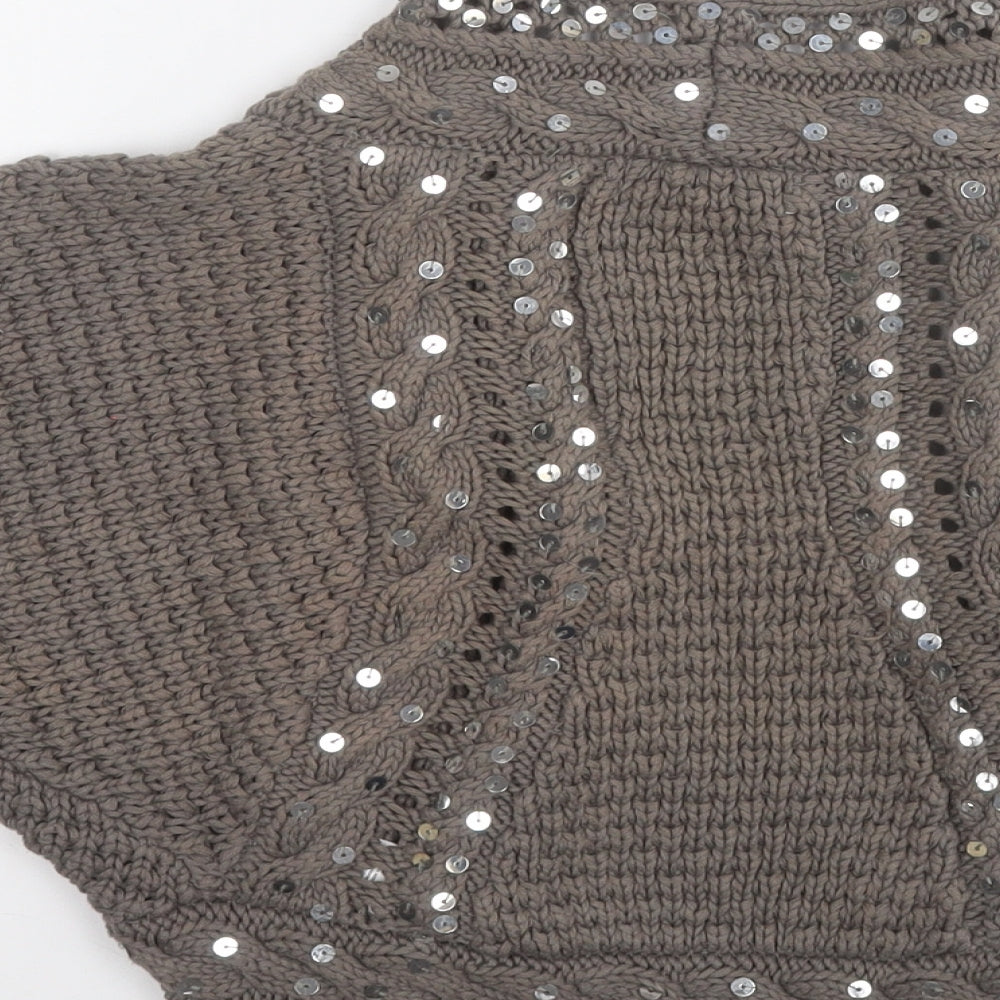 Topshop Womens Brown V-Neck Geometric Cotton Cape Jumper Size 10