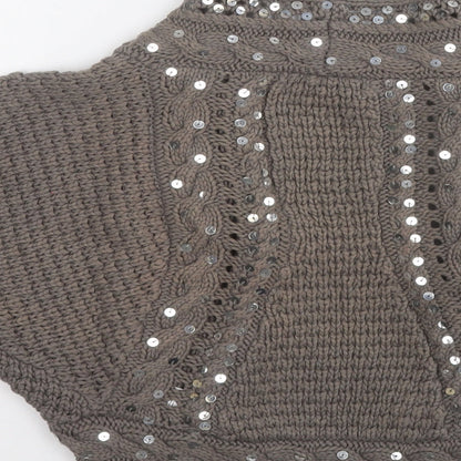 Topshop Womens Brown V-Neck Geometric Cotton Cape Jumper Size 10