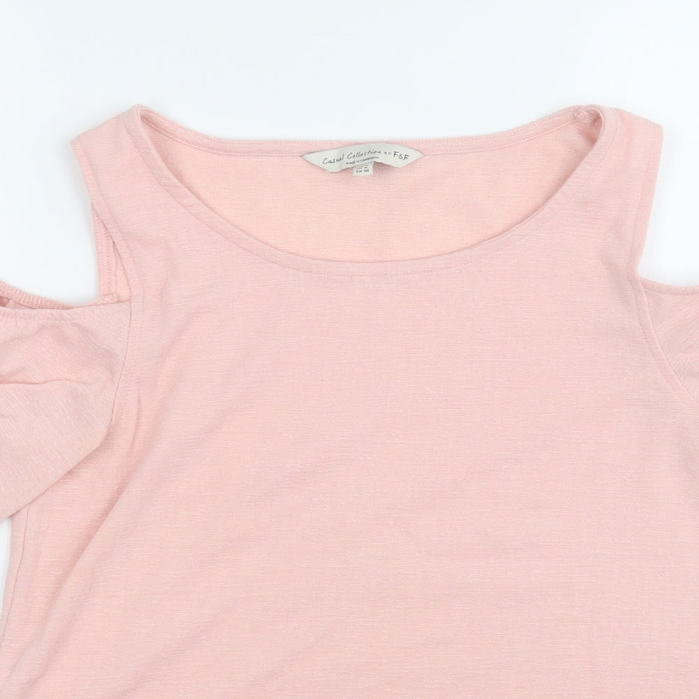 F&F Womens Pink  Polyester Basic T-Shirt Size 8 Round Neck