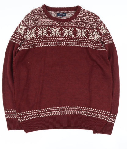 Easy Mens Purple Round Neck Geometric Acrylic Henley Jumper Size XL