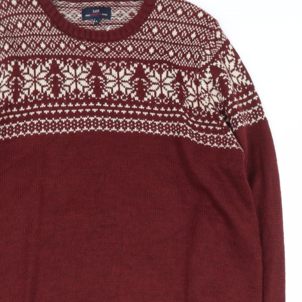 Easy Mens Purple Round Neck Geometric Acrylic Henley Jumper Size XL