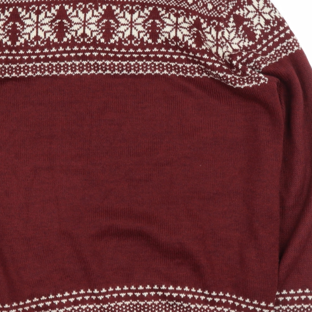 Easy Mens Purple Round Neck Geometric Acrylic Henley Jumper Size XL