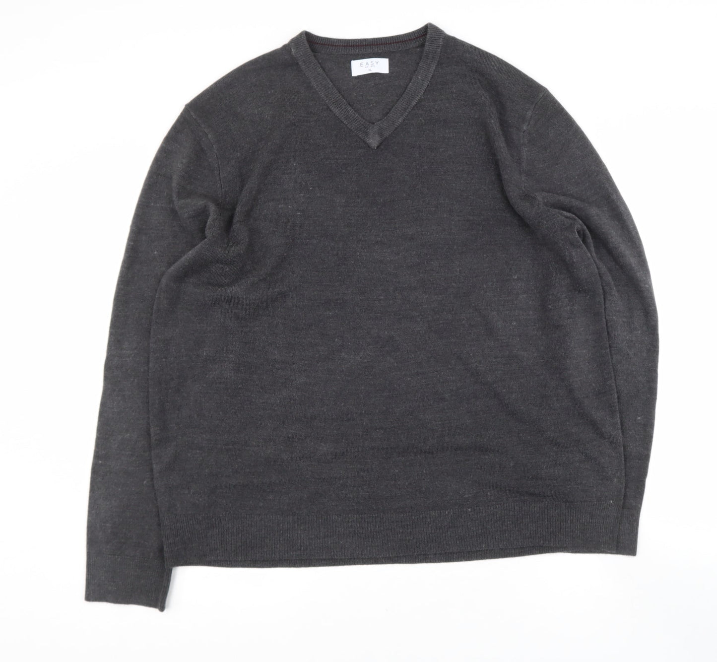 easy  Mens Grey V-Neck  Acrylic Pullover Jumper Size XL