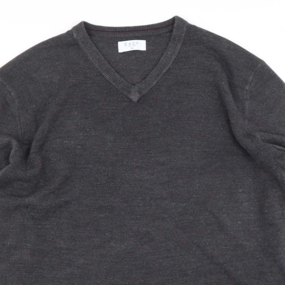 easy  Mens Grey V-Neck  Acrylic Pullover Jumper Size XL