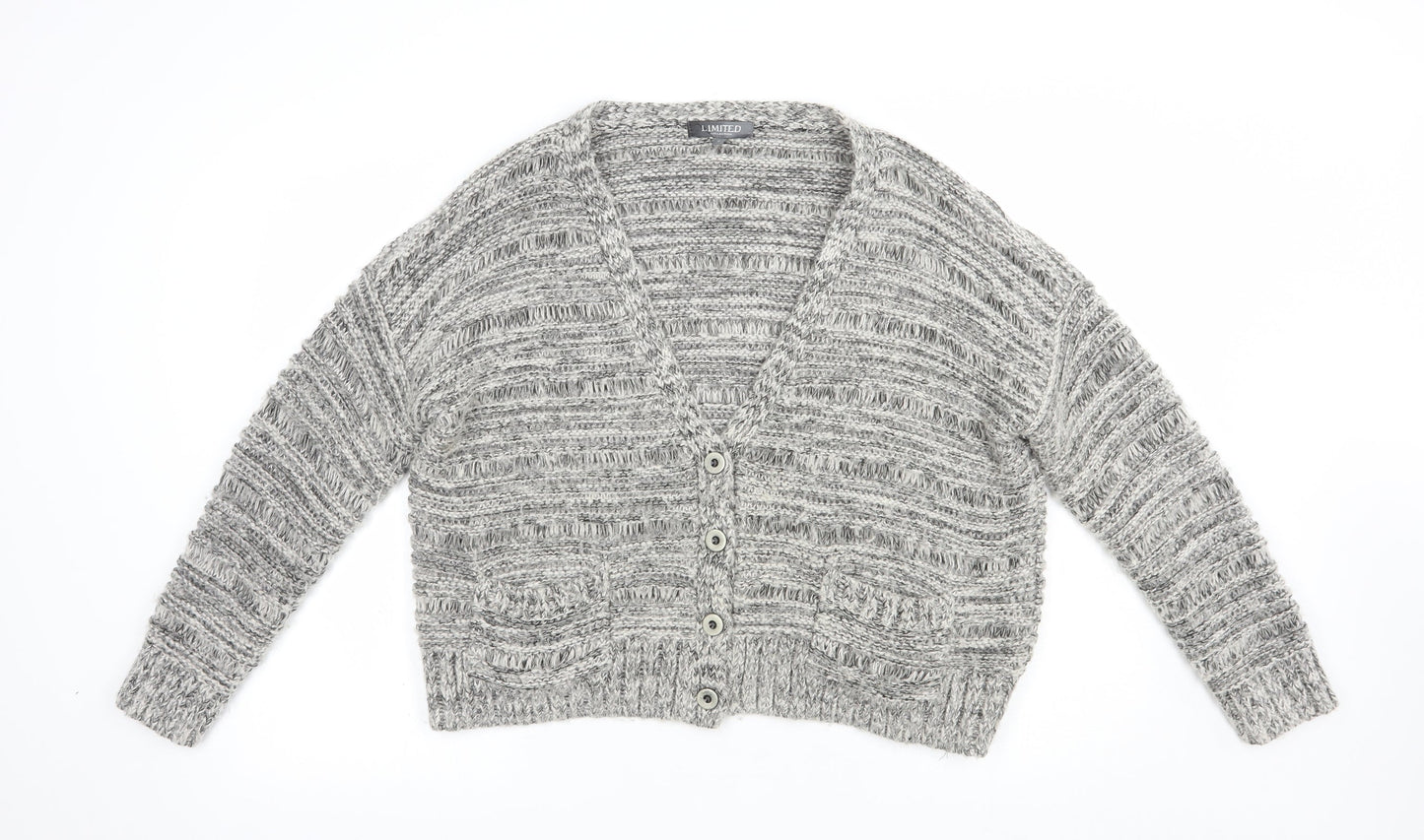 Limited Collection Womens Grey V-Neck  Acrylic Cardigan Jumper Size 16