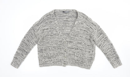 Limited Collection Womens Grey V-Neck  Acrylic Cardigan Jumper Size 16