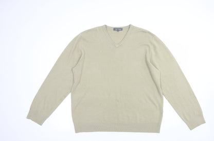 Marks and Spencer Mens Beige V-Neck  Acrylic Pullover Jumper Size XL