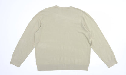 Marks and Spencer Mens Beige V-Neck  Acrylic Pullover Jumper Size XL